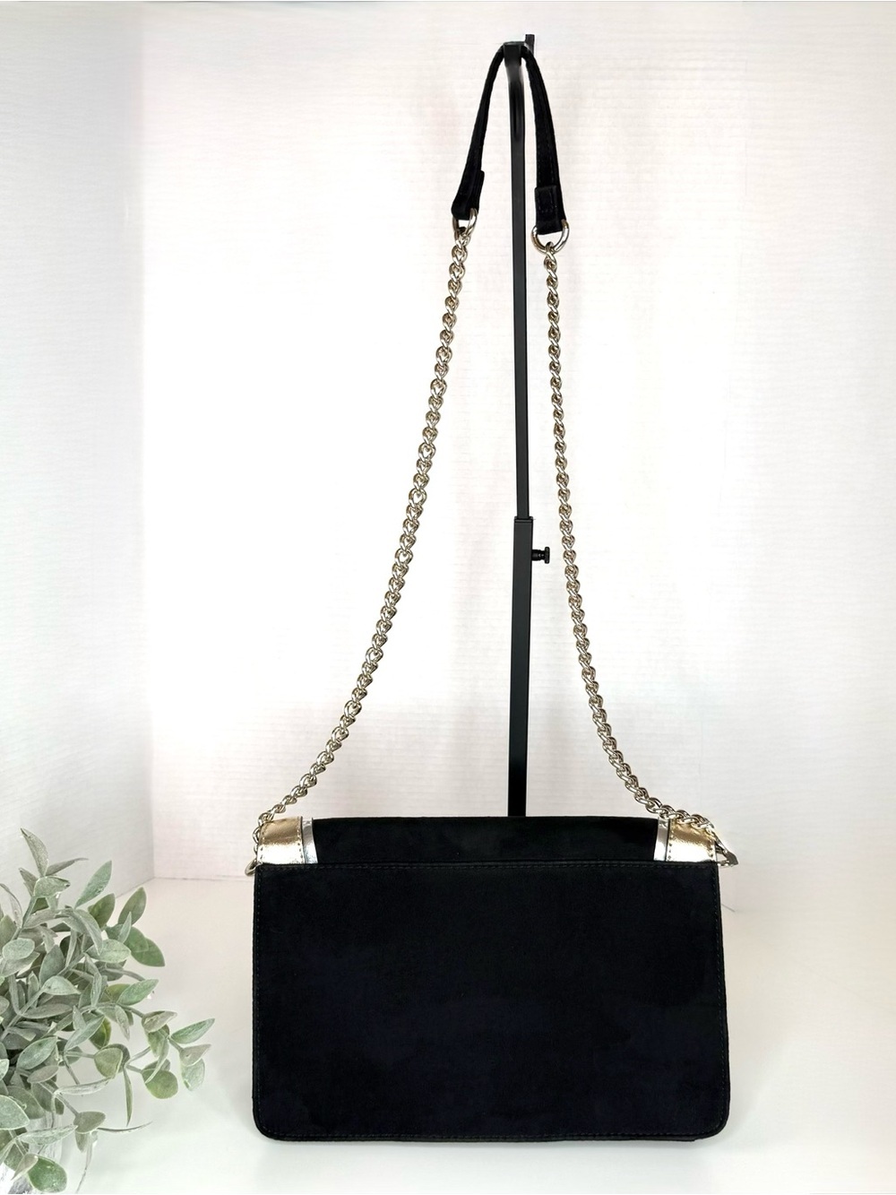 Express Women's Crossbody Mixed Media Black Velvet & Metallic Gold/Silver Bag - Picture 5 of 14